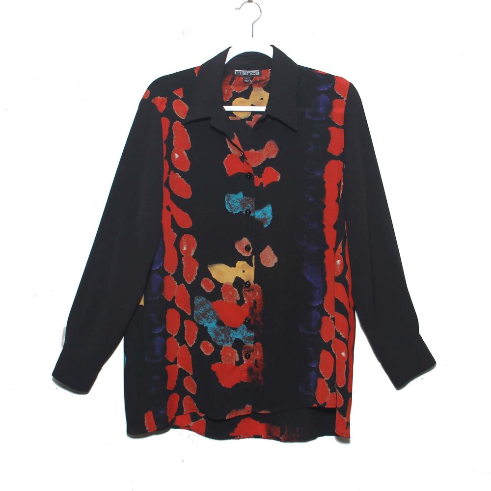 Vintage Mishca Abstract Art Print Button Down Tunic Top Size Large